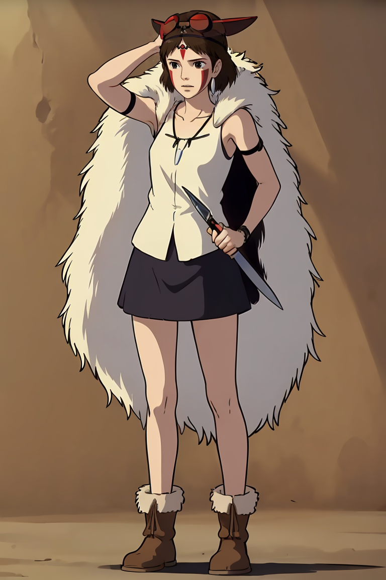 390494-3553587249-_lora_PrincessMononoke001_0.6_, PMsun,1girl, brown hair,facepaint, mask on head,fur,headband,earrings, tooth necklace, collarbon.png